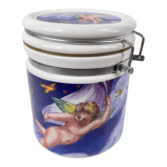 VTG Flights of Angels CANISTER Coffee Sugar Flour Popcorn Seal Cherubs Italy Art - Picture 7 of 7